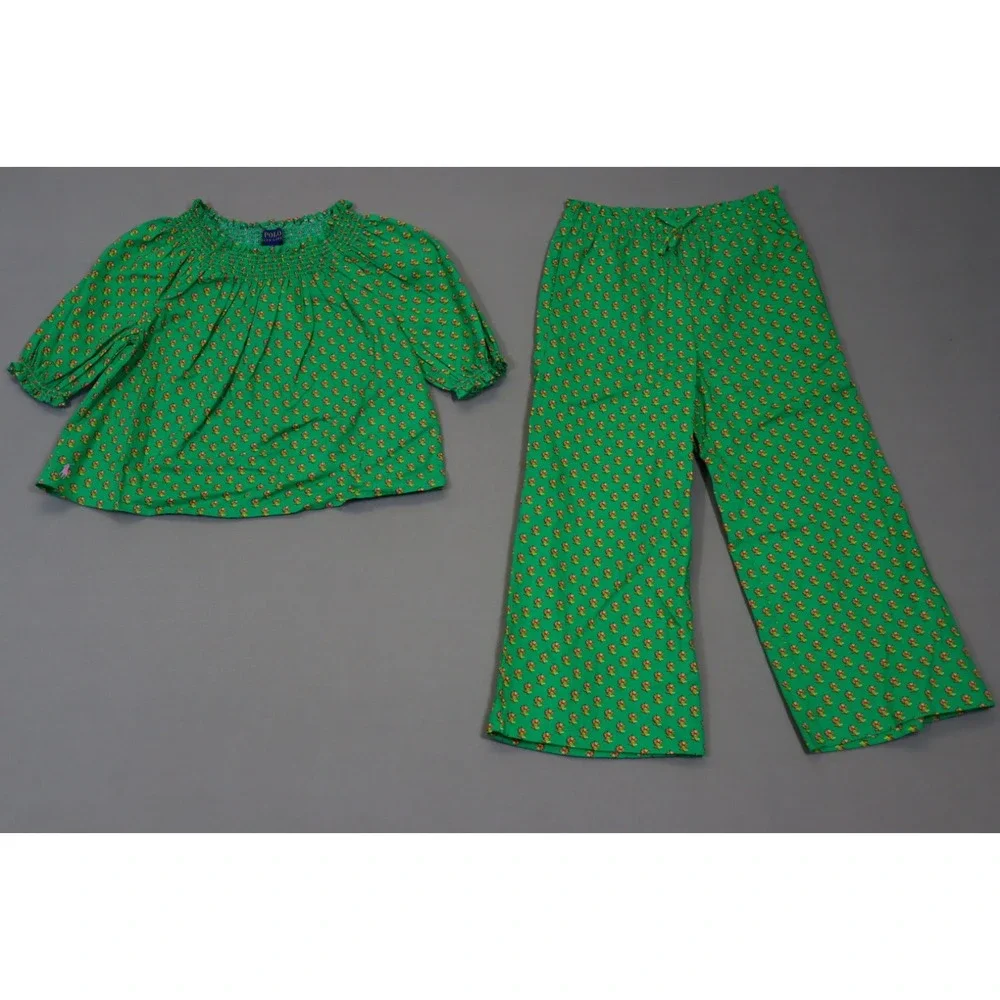 Polo Ralph Lauren Girl's Floral Smocked Cotton Top and‎ Pant Set Size 7